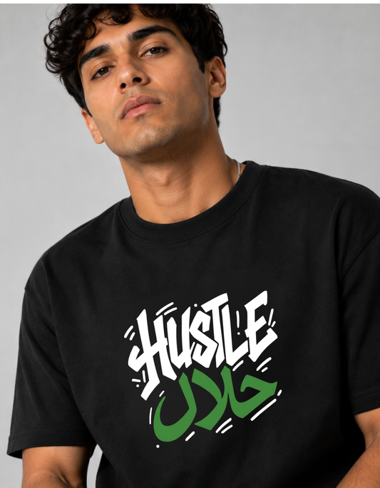 Hustle Halal Oversized Classic Black T-Shirt 240 GSM