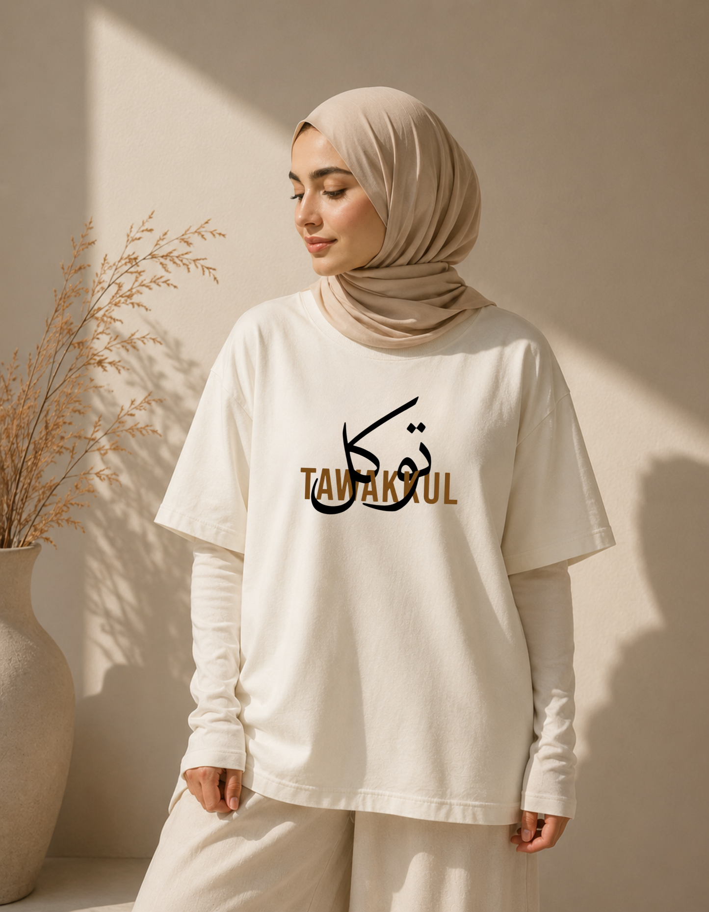 TAWAKKUL Oversized Classic Off-white T-Shirt 240 GSM
