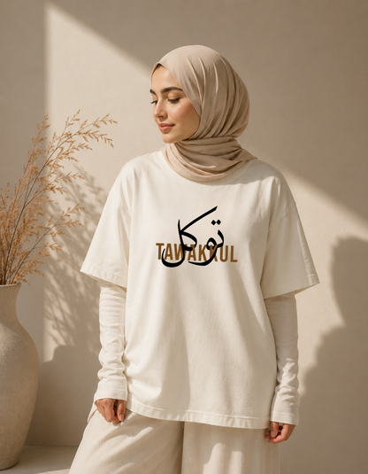 TAWAKKUL Oversized Classic Off-white T-Shirt 240 GSM