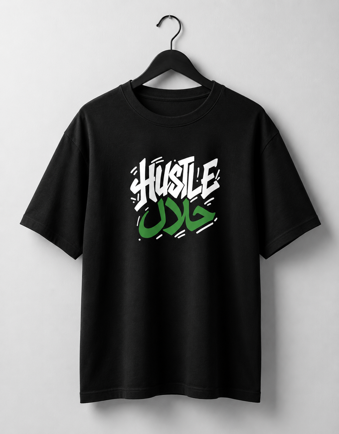 Hustle Halal Oversized Classic Black T-Shirt 240 GSM