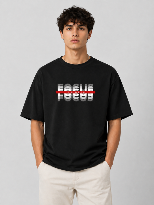 FOCUS Unisex Oversized Classic BLACK T-Shirt 24 GSM