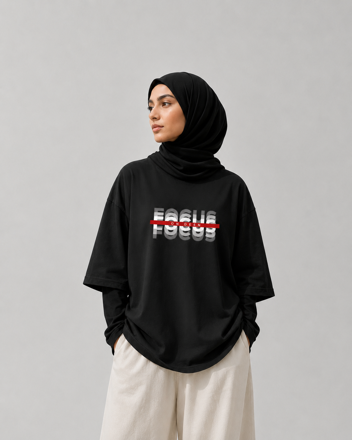 FOCUS Unisex Oversized Classic BLACK T-Shirt 24 GSM