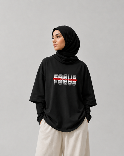 FOCUS Unisex Oversized Classic BLACK T-Shirt 24 GSM