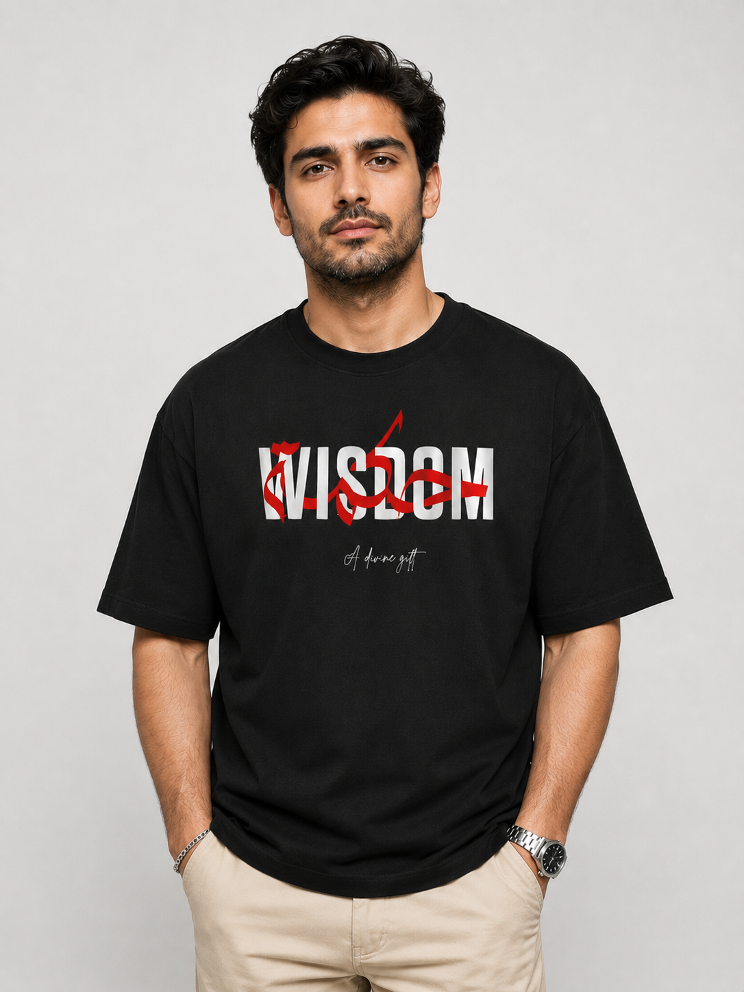 WISDOM Oversized Classic Black T-Shirt 240 GSM