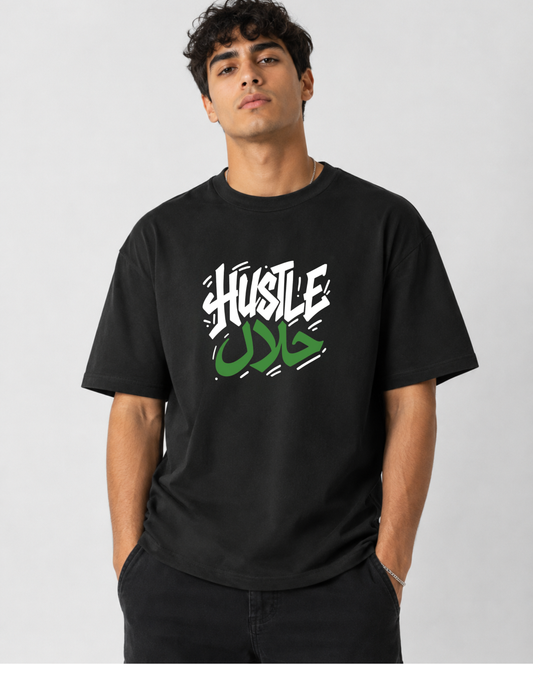 Hustle Halal Oversized Classic Black T-Shirt 240 GSM